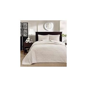 Madison Park Parure de lit 3 pièces réversible Québec Motif damassé, Coutures Double Face, Toutes Saisons, Couvre-lit léger, taie d'oreiller Assortie, crème, très Grand lit (304,8 x 299,7 cm)