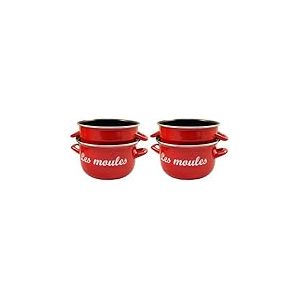 Baumalu, Marmite &agrave; Moules 24 cm Rouge en Acier &Eacute;maill&eacute; avec Couvercle Inox, Compatible Tous Feux y compris Induction, Id&eacute;ale pour une Cuisine de Professionnel, Pr&eacute;sentation &Eacute;l&eacute;gante et Pratique