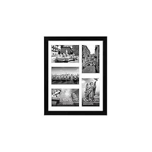 Americanflat Cadre Photo 10x15 cm Noir - Cadre P&ecirc;le-M&ecirc;le 28x36 cm sans Passe-Partout ou avec Passe-Partout pour Cinq Photos 15x10 cm avec Verre R&eacute;sistant aux Chocs