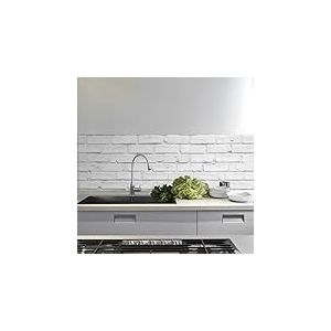 Crédence adhésive cuisine PVC 260_x_60_cm Pierres blanches Rouleau adhesif decoratif 100% fabriqué en Italie, avec encre non toxique, ignifuge et résistant à l'eau