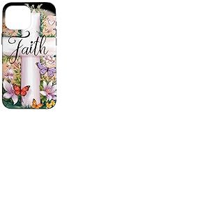 Faith-Cross Papillons floraux Christ Fleurs Religieuse Fille Coque pour iPhone 16 Pro Max