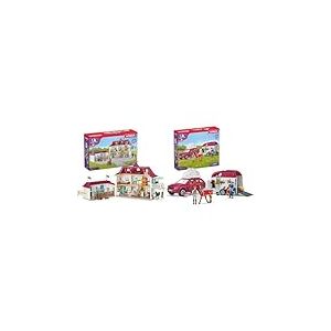 Schleich 42551 Horse Club - Grand Centre Équestre de Lakeside pour Chevaux 42535 Horse Club - Voyage en Voiture avec remorque, Coffret avec 1 Cheval Inclus