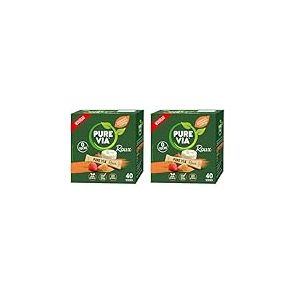 Pure Via - Roux - Sticks - Faible teneur en calorie, Zéro Sucre - 40 sticks - Alternative d'Origine Naturelle au Sucre Roux | 60g (Lot de 2)