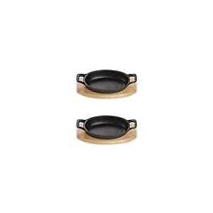 ECHTWERK Bol de service en fonte, plats de service, cocotte avec planche de service, poêle à frire, déjà cuit, pour le four, le barbecue et le barbecue, idéal pour le service, petite édition, 2 pcs.