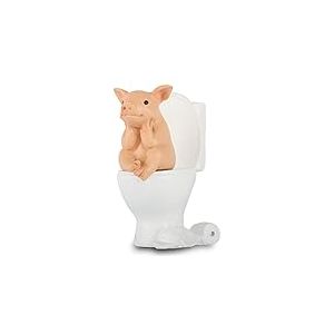 KEEPKAP Mini Figurine de Cochon en r&eacute;sine, d&eacute;coration d'int&eacute;rieur, Statue de Jardin pour Micro Paysage (Cochon accroupi sur Les Toilettes)