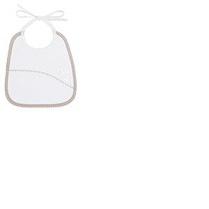 Filet - Bavoir &agrave; Broder avec Poche Coloris Blanc Biais Taupe, Taille 0-6 Mois