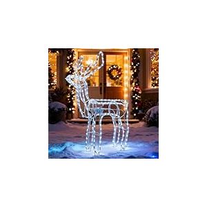 LEDYA Renne de No&euml;l Lumineux avec t&ecirc;te anim&eacute;e, 216 LED Blanc Froid, Grand Renne Lumineux 89 cm, d&eacute;coration de No&euml;l int&eacute;rieur/ext&eacute;rieur avec minuterie, Alimentation Secteur pour Jardin ou terrasse
