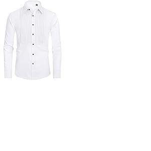 J.VER Chemise de Smoking plissée à Manches Longues pour Homme, Chemise boutonnée pour Bal, fête, Mariage, Blanc, Taille M