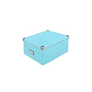 Idena 11009, Boîte de rangement en carton solide, couvercle avec bords renforcés en métal, boîte tout usage en turquoise avec champ d'inscription, pour l'ordre à la maison