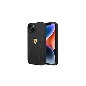 CG MOBILE Ferrari Coque de téléphone pour iPhone 14" Noir avec côtés en Relief Chaud, Cuir véritable, Durable et résistant aux Rayures, Facile à Clipser, Absorption des Chocs et Logo Signature