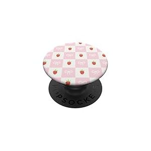 PopSockets Poign&eacute;e de t&eacute;l&eacute;phone Motif Damier Fraise PopSockets PopGrip Adh&eacute;sif