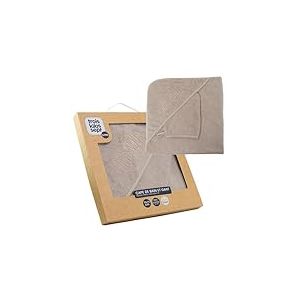 Trois Kilos Sept, Cape de Bain B&eacute;b&eacute; "Mini-Nous" 70X70cm Avec Gant, &Eacute;ponge Douce, Avec Capuche Brod&eacute;e, Ultra-Absorbante, Lavable &agrave; 30&deg;C, Naissance, Sable Beige