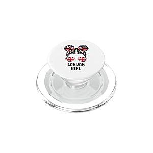 London Girl Messy Bun, Drapeau Britannique Britannique PopSockets PopGrip pour MagSafe