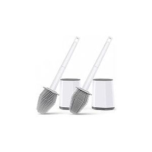 Euqvunn Brosse Toilettes WC, Lot de 2 Brosse WC Silicone Murale, Balayette WC avec T&ecirc;te Double et Long Manche en Plastique, Accessoires de Salle de Bain (Blanc)