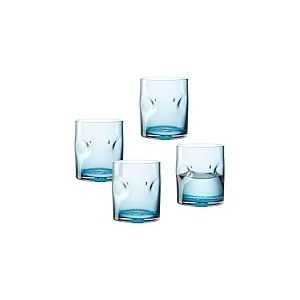 LEONARDO HOME VESUVIO - 077373 - Lot de 4 verres bleus - 300 ml - Verre de couleur - Fabriqué à la main - Passe au lave-vaisselle - Encoches uniques pour un confort optimal