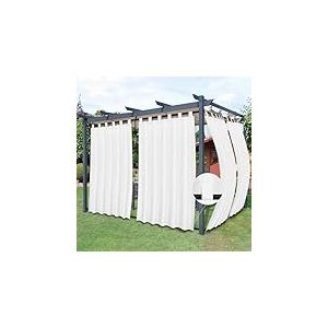 Easy-Going Lot de 2 rideaux de terrasse d'extérieur avec languettes amovibles résistantes au vent et aux intempéries pour cabane, porche, pergola et tonnelle, 137,2 x 213,4 cm (l x L), blanc