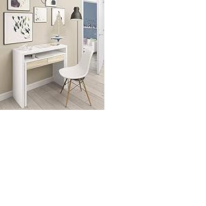 Dmora - Bureau Billings, Bureau avec plateau extensible, Bureau PC avec 2 tiroirs, 99x36h88 cm, Blanc et Chêne