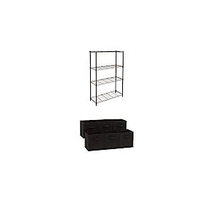 Amazon Basics 4-Shelf Storage Unit with Height Adjustable Shelves and Foldable Storage Cubes (6 Pack), Black
