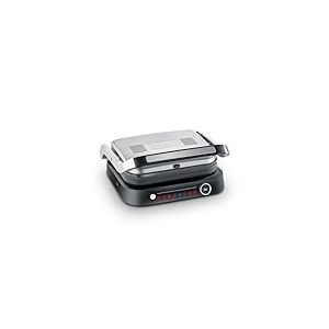 SEVERIN SEVINI PRO Multi-gril viande 7 programmes automatiques, Gril électrique multifonction pour légumes, steaks et paninis, Gril viande avec plaques antiadhésives, 1 800 W, Inox/Noir, KG 2395