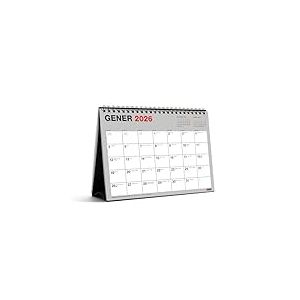 Miquelrius - Calendrier de bureau 2026 Basic, organiseur annuel A5 : 210 x 148,5 mm, avec espace pour noter, planificateur 12 mois, reliure spirale double, catalan