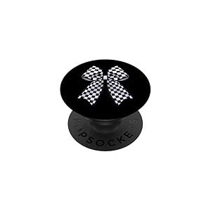 Motif Damier Noir et Blanc avec nœud Coquette pour Fille PopSockets PopGrip Adhésif