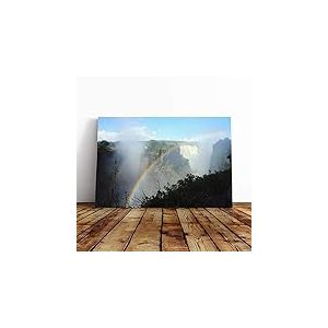 Big Box Impression sur toile D&eacute;coration murale Victoria Falls Zimbabwe arc-en-ciel Paysage de montagne | mont&eacute;e et tendue Bo&icirc;te Cadre photo | D&eacute;coration de maison pour cuisine, salon/salle &agrave; manger, chambre &agrave; coucher, couloir, Multicolore, 50,8 x 35,6 cm