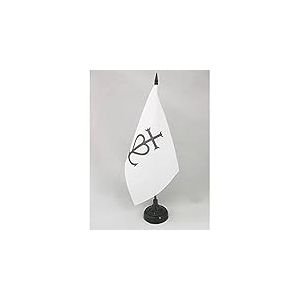 AZ FLAG - Drapeau De Table Croix de Camargue 21x14 cm - Petit Drapeau Camarguais De Bureau 100% Polyester Avec Hampe De 25cm Et Socle En Plastique Noir