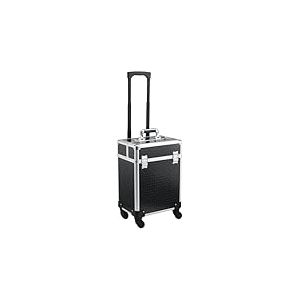 HOMCOM Valise Trolley Maquillage Mallette cosmétique Vanity poignée télescopique réglable 34L x 24l x 52H cm alu. Noir