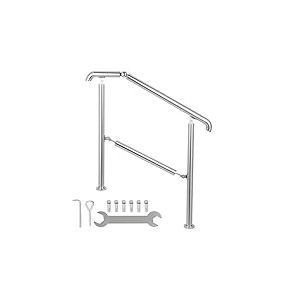 Happybuy Garde-Corps de Transition en Acier Inoxydable &agrave; 5 marches, Rampe d'escalier r&eacute;glable de 1 &agrave; 5 marches Garde-Corps &agrave; marches d'int&eacute;rieur et d'ext&eacute;rieur 220lb, kit d'installation Porche DIY