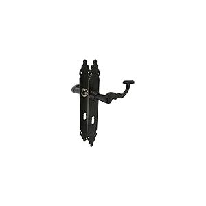 Amig - Ensemble de poignées Mod. 100PG | 280 x 44 mm | Poignée en Zamak avec plaque en acier | Finition noire | Inclut une rosace Gorja | Carré de 8 mm | Style Rustique Forgé à la Main