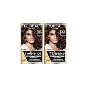 L&rsquo;OR&Eacute;AL PARIS - Coloration Cheveux Permanente - Longue Dur&eacute;e & Lumineuse - Couvre 100% des Cheveux Blancs - Pr&eacute;f&eacute;rence - Nuance : Tahiti (4.0) - Ch&acirc;tain (Lot de 2)