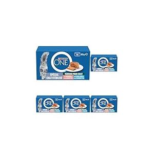 PURINA ONE | Terrines pour Chat St&eacute;rilis&eacute; | Aide &agrave; maintenir un syst&egrave;me immunitaire sain, soutenir l'&eacute;quilibre du microbiome intestinal et &agrave; contr&ocirc;ler le poids | Saumon et Cabillaud |Bo&icirc;tes | 4 x 85 g