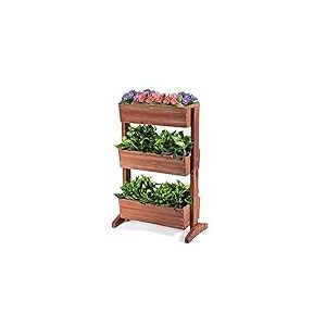FANTASK Jardinière surélevée Verticale à 3 étages, avec 3 bacs à Plantes réglables et Trous de Drainage, escalier de Jardin, en Bois de Sapin, bac à Fleurs, Marron (71 x 38 x 105 cm)