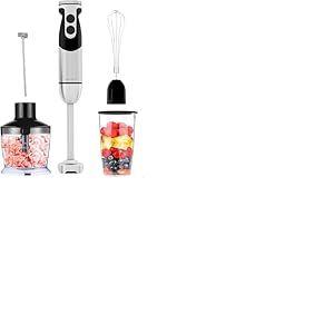 MEGAWISE Mixeur plongeant 5 en 1 puissant mixeur plongeant de 400 W avec vitesse variable et axe en acier inoxydable &ndash; Comprend hachoir, fouet, mousseur &agrave; lait et verre doseur (Noir)