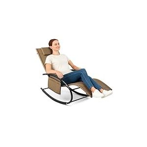 BAKAJI Chaise Longue &agrave; Bascule de Jardin, Chaise Longue gravit&eacute; z&eacute;ro avec rev&ecirc;tement en Textile avec appuie-t&ecirc;te, Fauteuil pour ext&eacute;rieur et int&eacute;rieur, Balcon, Patio, terrasse (Marron)