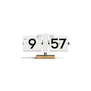 mooas Classic Modern Wood Big Flip Desk Clock (White), Retro Vintage Analog Design Auto Flip Clock Table Clock Large Number Battery Powered, Ideal for Home Office School Hotel Café