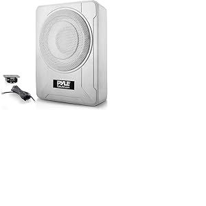 Pyle Caisson de Basse Voiture/Marine 20 cm - Subwoofer Actif Amplifié 600W à Profil Bas sous Siège, avec Amplificateur Intégré, Subwoofer Alimenté avec Entrées Niveau Bas et Haut, Argenté