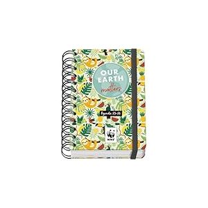 DOHE - Agenda Scolaire 2025 2026 - Page Par Jour, Taille A6 (12x17 cm), Espagnol et Anglais, Fermeture à Spirale Double et Élastique, Couverture Rigide, 4 Pages d'Autocollants - WWF Tropic