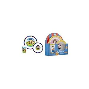 Fun House 005398 Pat Patrouille Ensemble de Repas Bleu 26,5 x 7 x 25 cm 3 Pièces & 005138 T'Choupi Ensemble repas pour enfant : 1 Verre + 1 Assiette + 1 Bol Micro-ondable 250 ML, Jaune