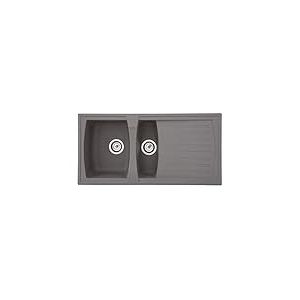 Respekta Évier minéralite en gris béton/Évier encastré 1,5 bac en 100 x 50 cm/Lavabo adapté pour les meubles sous évier dès 60 cm de largeur