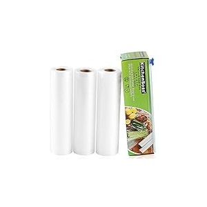 KitchenBoss Sac sous Vide Alimentaire,Rouleaux de Mise sous Vide sans BPA,pour Machine sous Vide (3 rouleaux 20x5M- Plus épais & cutter box)