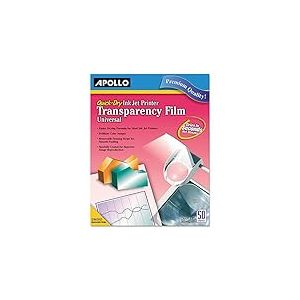 Apollo CG7031S, lot de 50 feuilles transparentes, pour imprimante à jet d'encre, à séchage rapide, avec bande de manipulation, format lettre US