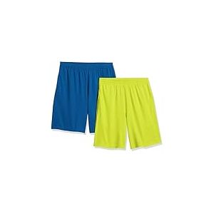 Amazon Essentials Short &agrave; coupe ample en textile technique haute performance (grandes tailles disponibles) Homme, Lot de 2, Bleu/Vert Citron Fluo, 5XL Grande taille