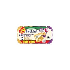 BLEDINA - Blédichef - 2 Paëlla des Tout-Petits plus 2 Farandoles de Carottes et Pâtes Coquilles - dès 18 Mois - 4 Assiettes 250 g
