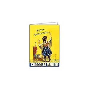 IETSCPXL-10330 MAXI GRANDE CARTE ANNIVERSAIRE XL 22x31cm Chocolat Menier Licence Officielle Petite Fille qui écrit Réclame Pub Rétro Vintage Collection - Intérieur Blanc 44x31cm - Avec Enveloppe
