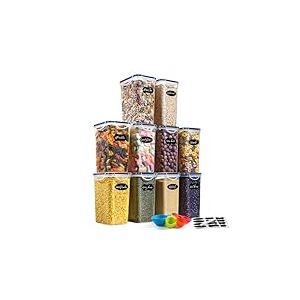 YASHE Boite Hermetique Alimentaire, Boite Conservation en Plastique, Sans BPA avec Couvercles, Boite de Rangement Cuisine, pour C&eacute;r&eacute;ales, Farine et Aliments Secs, Lot de 10 * 1.5L