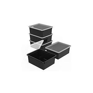 Storex Lot de 5 plateaux de rangement profonds avec couvercle, format lettre, 25,4 x 33 x 12,7 cm, noir, 62543U05C