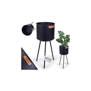 Vilde Cache-Pot de Fleurs sur Pieds - Support pour Plantes - en m&eacute;tal - Noir - 20 x 45 cm