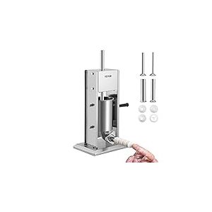 VEVOR Poussoir à Saucisses Manuel 3 L Machine à Saucisses Verticale en Acier Inoxydable Alimentaire Ensacheuse Saucisse 4 Tubes de Remplissage 2 Vitesses Réglables pour Churros Saucissons Restaurant