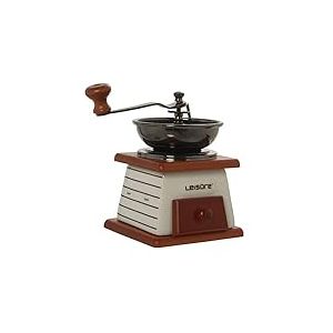 DRW Moulin &agrave; caf&eacute; manuel en c&eacute;ramique, bois et fer de couleur marron, blanc et m&eacute;tallique